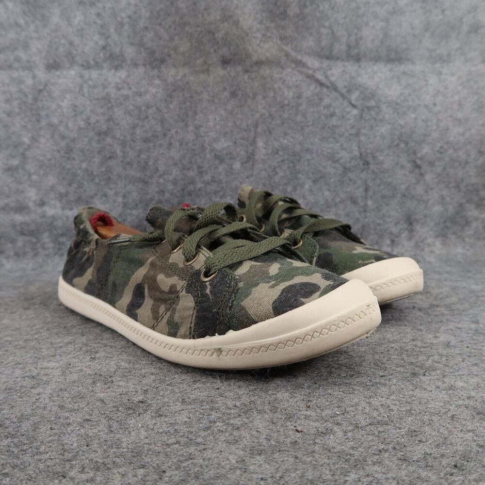 Time and Tru Shoes Womens 7 Casual Sneakers Slip On Flats Camo Stretch Green